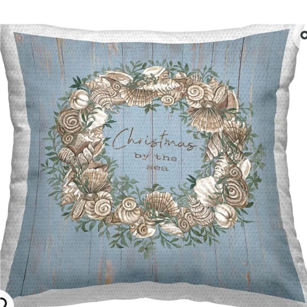 Christmas By The Sea Wreath Pillow 18 x 18